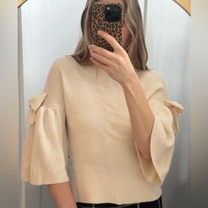 Club Monaco cream wool bow sleeve detail top